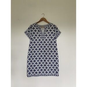 Vineyard Vines Short Sleeve Shift Dress Sz 6 Blue White Linen Blend Coastal Prep